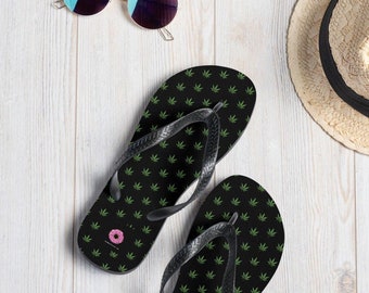 Marijuana Pot Leaf Flip-Flops (black) from The Healthy LA mainstream cannabis brand