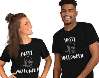 Happy Halloween Pot Smoking Skull Short-Sleeve Unisex T-Shirt from The Healthy LA