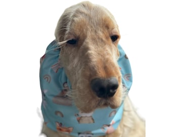 Boho hellblau wasserdichter Schlauchschal für Hunde mit Pfoten, wasserdichter dicker Schlauchschal, Cocker-Schlauchschal, Spaniel-Schlauchschal, Hunde-Regenhaube