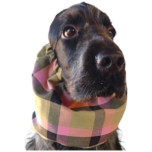 Pink and green cotton flannel dog snood, Winter plaid dog snood,tartan warm dog ears cover