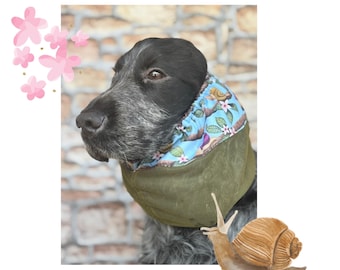 Breathable snood for dogs, snail & cherry blossom cocker spaniel ears cover, basset hound ears protector,cavalier snood,poodle snood