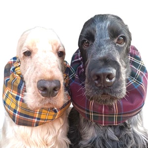 Plaid flannel snood, warm cotton checked snood for dogs ,tartan cocker snood, basset hound, cavalier snood, yellow and burgundi dog hat