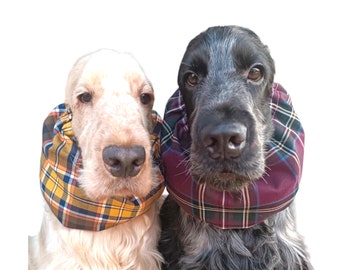 Snood en flanelle écossaise, snood chaud à carreaux en coton pour chiens, snood cocker écossais, basset hound, snood cavalier, chapeau pour chien jaune et bordeaux