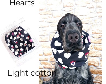 Snood per cani sottile nero e cuori, snood per cocker spaniel, snood traspirante per cani