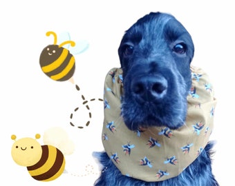 Buzzy Bees snood de algodón amarillo para perros, cubre orejas de verano para perros, snood cocker spaniel