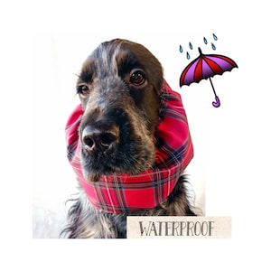 Red tartan waterproof snood for dogs, plaid rainproof dog snood
