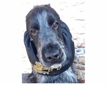 Snood per cani in raso nero con tigri e leopardi, elegante snood sottile per cani