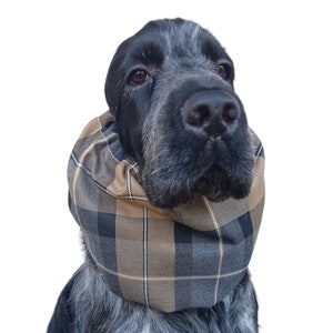Brown and grey tartan winter flannel  snood for dogs, winter plaid dog snood, warm tartan dog ears cover