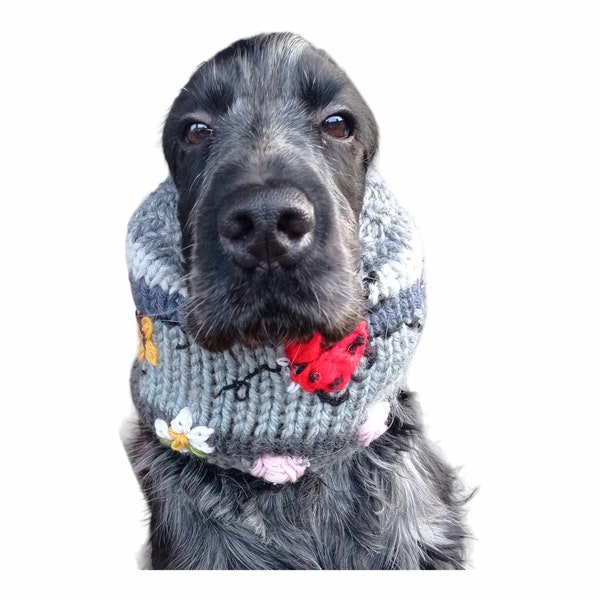Hand knitted cocker snood, wool snood for cocker spaniel, medium dog warm scarf