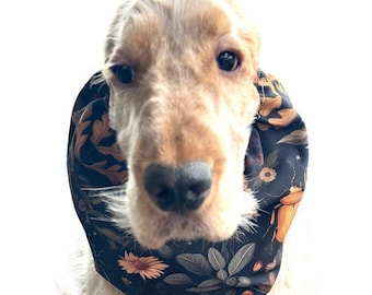 Insectes dorés sur le tour de cou imperméable noir pour chiens, couvre-oreilles de chien imperméable à la pluie, tour de cou cavalier caniche cocker basset, tour de cou épais imperméable pour chien