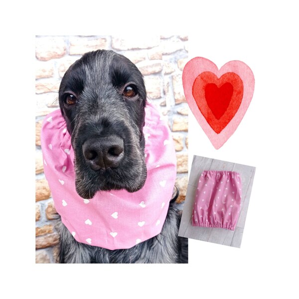 Pink cotton snood for cocker,little hearts cockers snood, dog headband, cocker ears cover