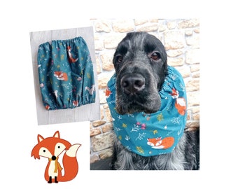 Foxes on blue petrol cotton snood for dogs, breathable dog snood