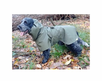 Dog raincoat with adjustable turtle neck, waterproof dog jacket in green fabric