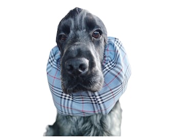 Snood in flanella tartan blu pallido per cani, snood cocker invernale, caldo snood cavalier, copriorecchie Bassett, fascia testa cocker spaniel