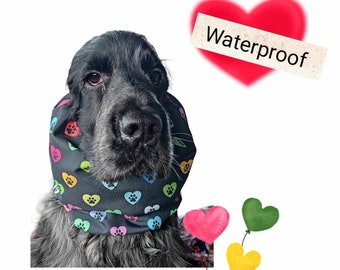 Waterproof snood for dog with adjustable elastic bands, rainproof dog ears covers, cavalier cocker basset setter snood