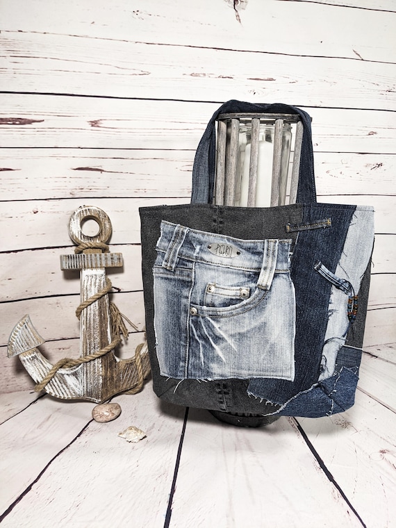 Jeans bag 'Sigrid', handmade jeans bag upcycling, sustainable denim  shoulder bag, vintage jeans shopper