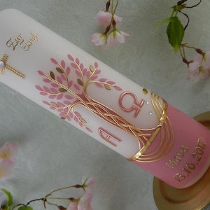 Taufkerze Lebensbaum - Taufkerze rosa gold - Taufkerze Mädchen