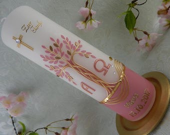 Doopkaars Levensboom - Doopkaars roze goud - Doopkaars voor een meisje