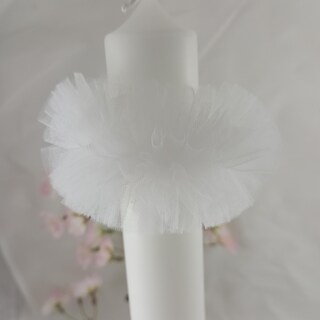 MaMeMi Gonna Paracera In Tulle Per Candele Di Comunione/Battesimo, Con Fiori Blu, Per Candele Ø 3-6 Cm, Larghezza 11 Cm