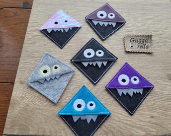 Bookmark, reading corner, monster, faux leather, embroidered, reading monster, back to school, advent calendar, children's birthday, Secret Santa