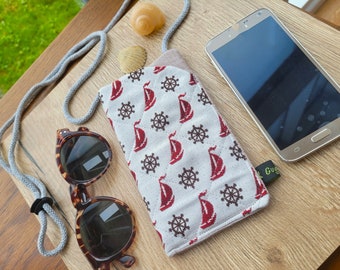 Glasses case or mobile phone case to hang around your neck maritime sailing boat