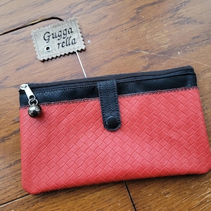 Handytasche Portemonnaie Clutch mit zwei Fächern rot schwarz