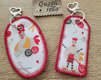 Handmade pendant, keychain, bag charm, chicken, knitter