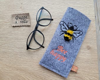 "Bee happy" glasses case made of felt