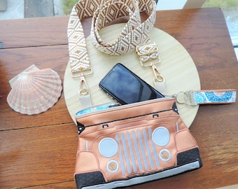 Funny shoulder bag Jessie with key chain and wide ethnic strap