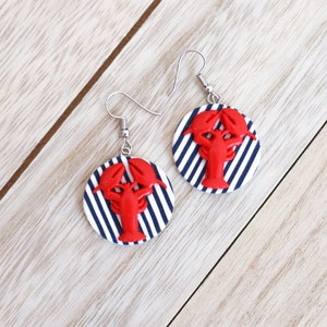 Lobster earrings Red crab earrings Nautical jewelry Marine earrings Animal earrings Circle earrings Seaside ocean earrings Beach earrings