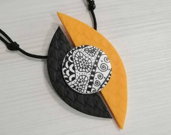 Yellow asymmetric polymer clay pendant necklace / Big bold statement necklace / Contemporary jewelry / jewelry  gift idea