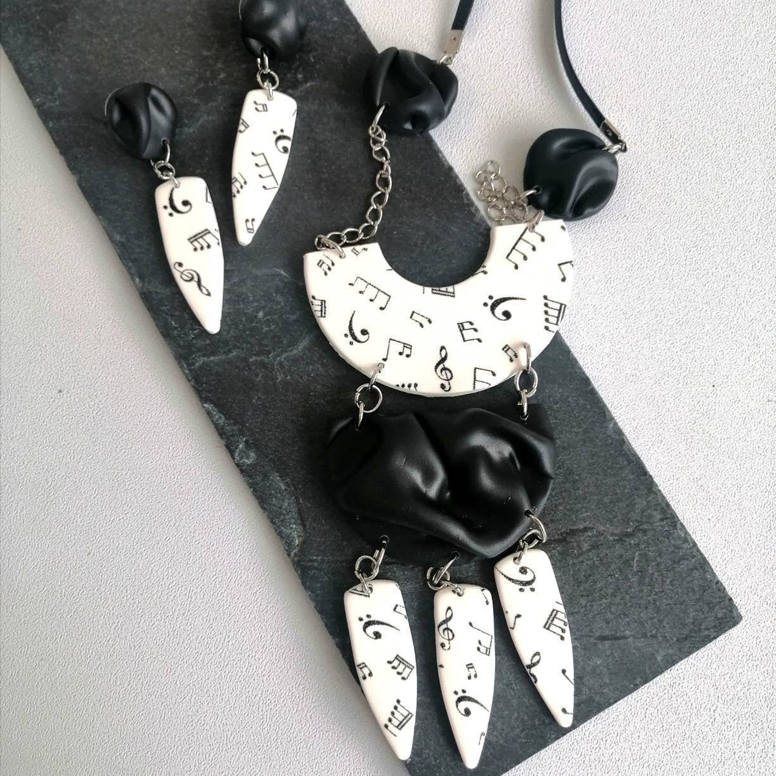 Music Themed Jewelry Black and White Statement Jewelry Large Etsy