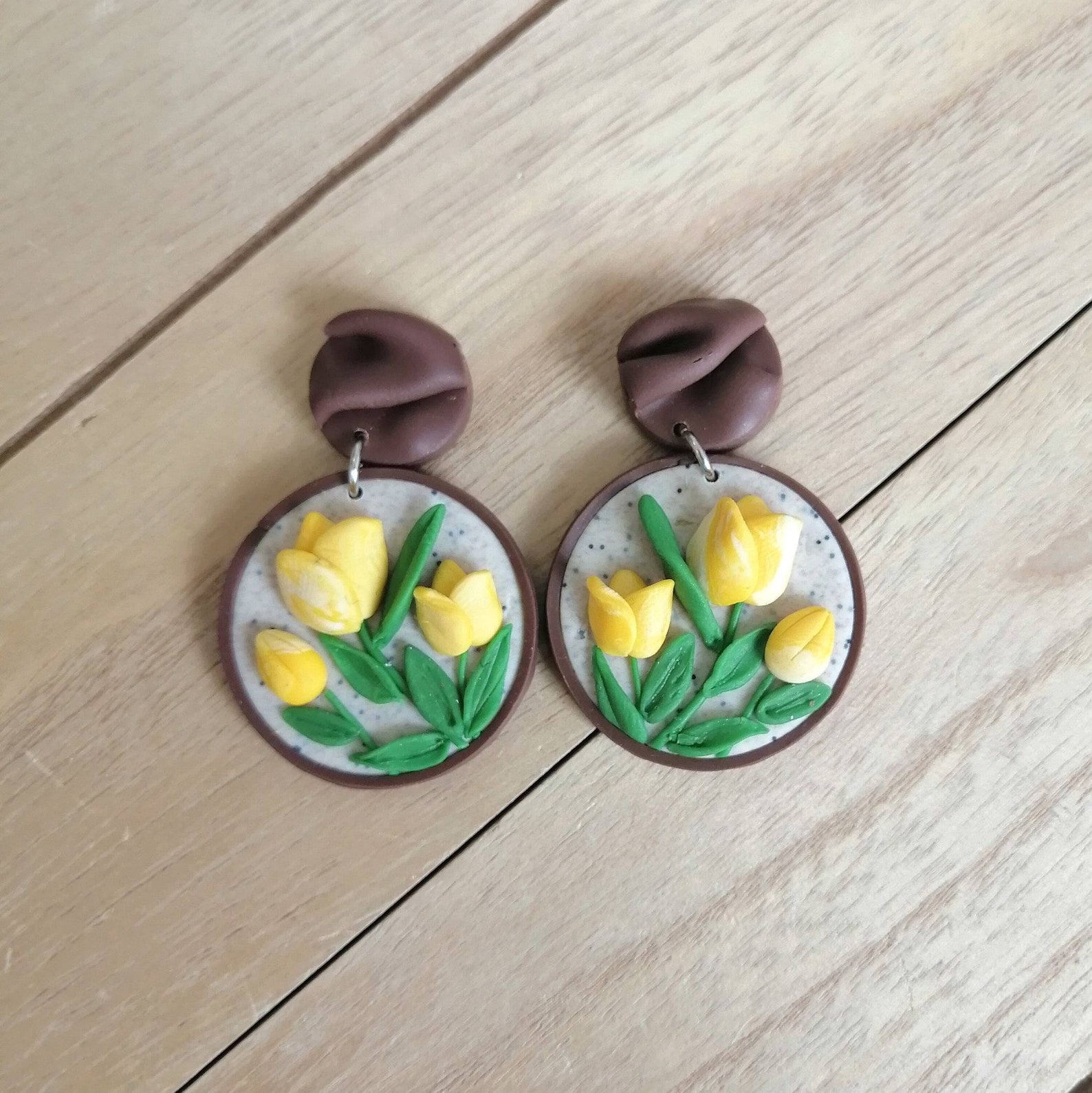 Yellow Tulip Earrings Spring Flowers Clay Earrings Garden Etsy
