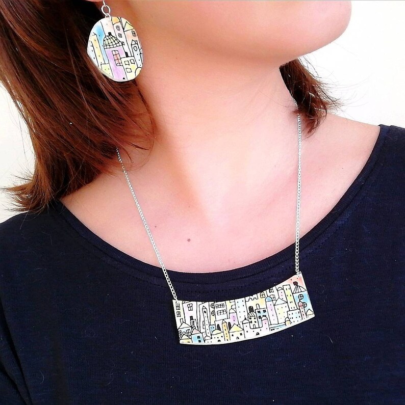 Colorful Hand Painted House Earrings Polymer Clay Geometric Earrings