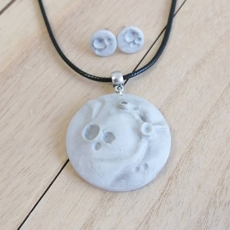 Realistic moon jewelry Moon pendant necklace and tiny stud earrings