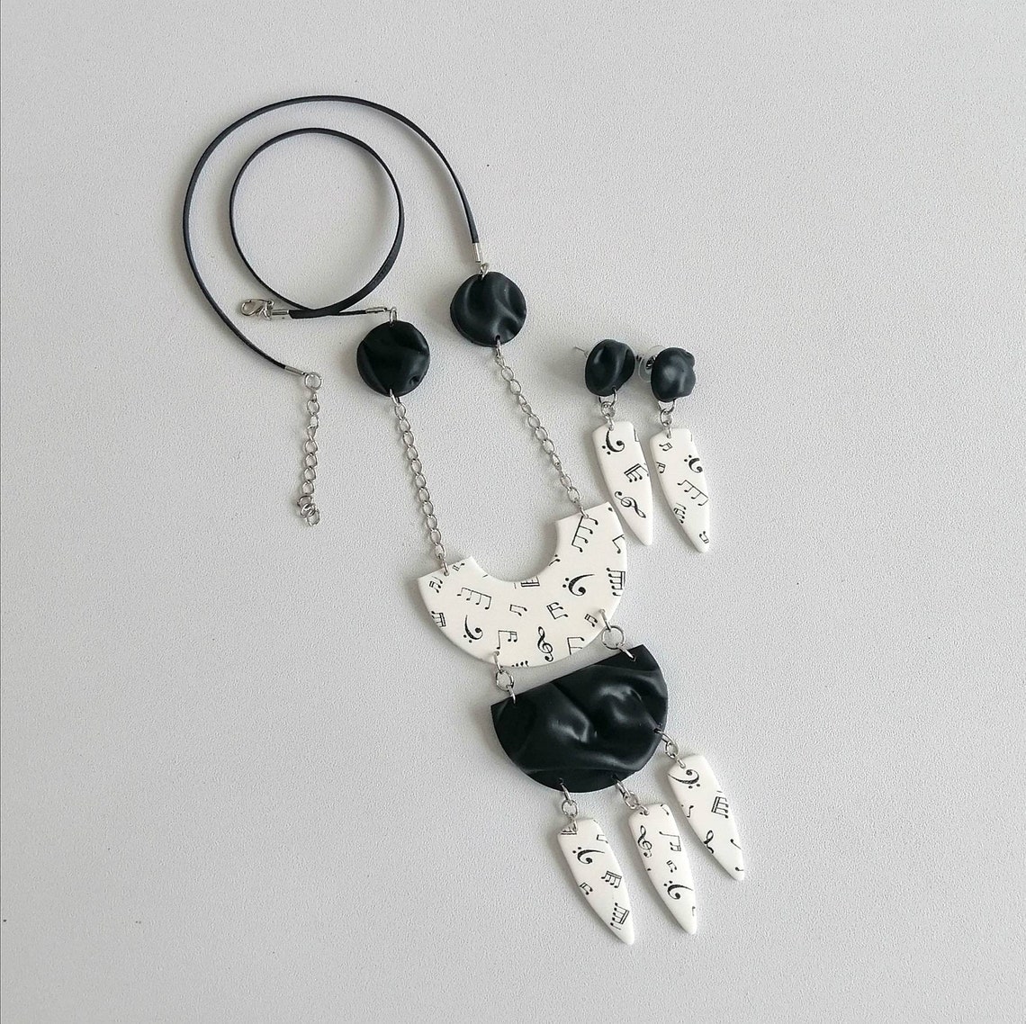 Music Themed Jewelry Black and White Statement Jewelry Large Etsy