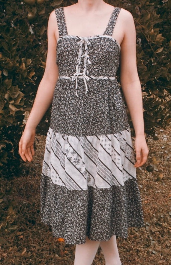 1970s vintage floral boho patchwork dress