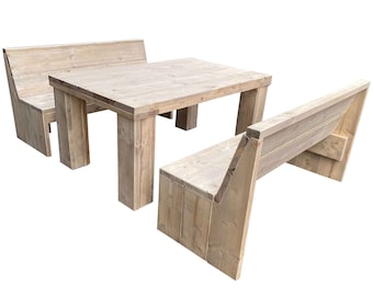 Juego de mesa de comedor 200 cm "BRENZONE" estilo madera