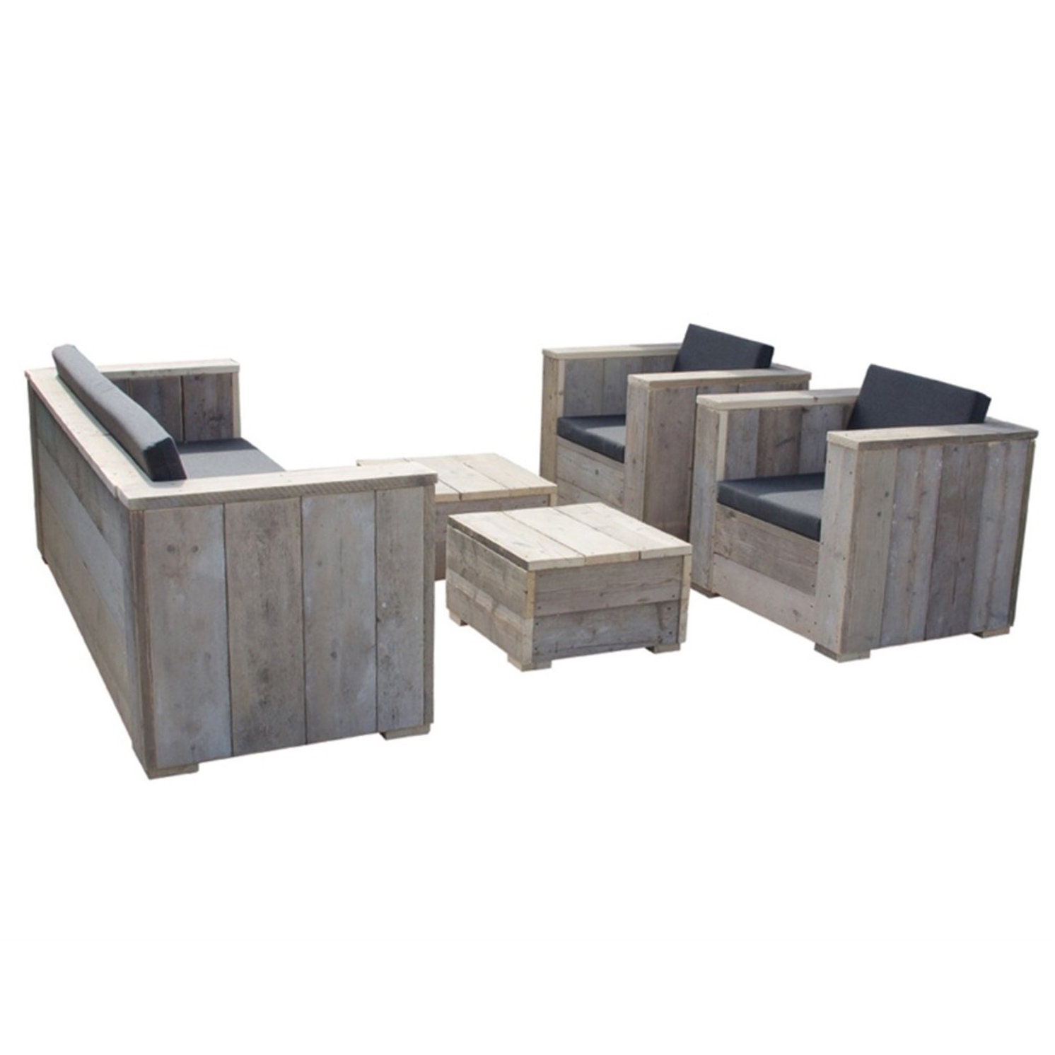 Bois de Construction/Bois d'échafaudage - Salon Set Kit Jardin Sotavento 5 Pièces Incl. Rembourrage