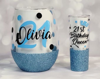 Birthday Girl, Birthday Glitter Wine Glass, Birthday Shot Glass