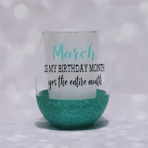 Glitter Stemless Wine Glass: Personalized Birth Month Gift