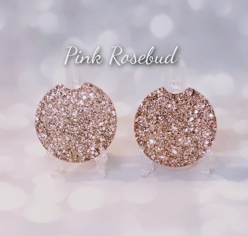 Glitter Car Coasters Set of 2 Pink Rosebud