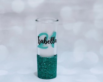 Birthday Shot Glass, Glitter Shot Glass, Personalized Shot Glass