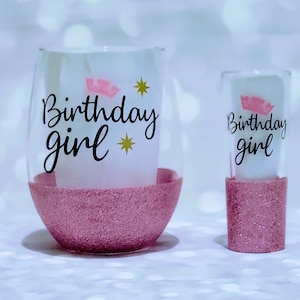 Glitter Wine Glass, Shot Glass, Glitter Birthday Wine Glass