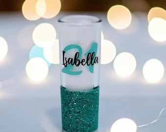 Personalized Name and Age Shot Glass, Party Favor
