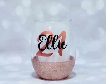 Personalized Glitter Birthday Wine Glass