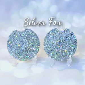 Glitter Car Coasters Set of 2 Silver Fox