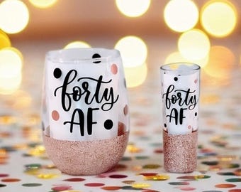 40th Glitter Wine Glass, 40th Birthday gifts: Sparkly Party Drinkware