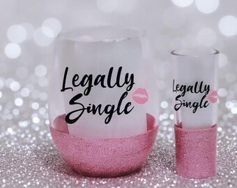 Legally Single Glitter Shot Glass: Funny Divorcee Gift