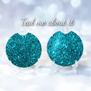 Glitter Car Coasters Set of 2 Teal me about it